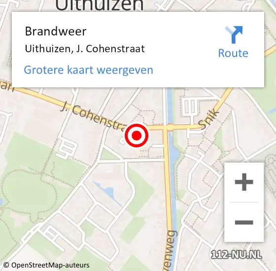 Locatie op kaart van de 112 melding: Brandweer Uithuizen, J. Cohenstraat op 19 september 2022 16:19