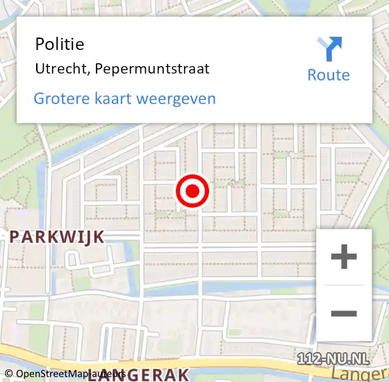 Locatie op kaart van de 112 melding: Politie Utrecht, Pepermuntstraat op 19 september 2022 17:40