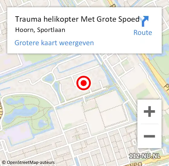 Locatie op kaart van de 112 melding: Trauma helikopter Met Grote Spoed Naar Hoorn, Sportlaan op 19 september 2022 21:45