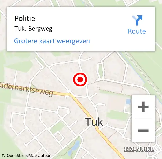 Locatie op kaart van de 112 melding: Politie Tuk, Bergweg op 19 september 2022 22:09