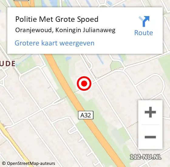 Locatie op kaart van de 112 melding: Politie Met Grote Spoed Naar Oranjewoud, Koningin Julianaweg op 19 september 2022 23:42