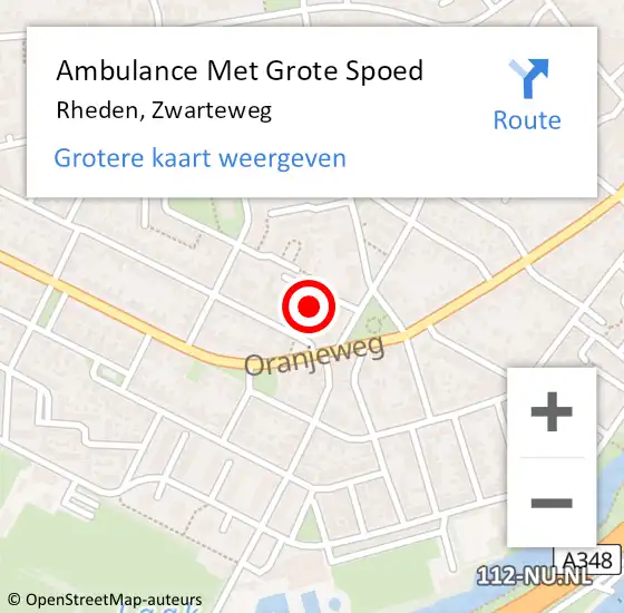 Locatie op kaart van de 112 melding: Ambulance Met Grote Spoed Naar Rheden, Zwarteweg op 19 september 2022 23:43