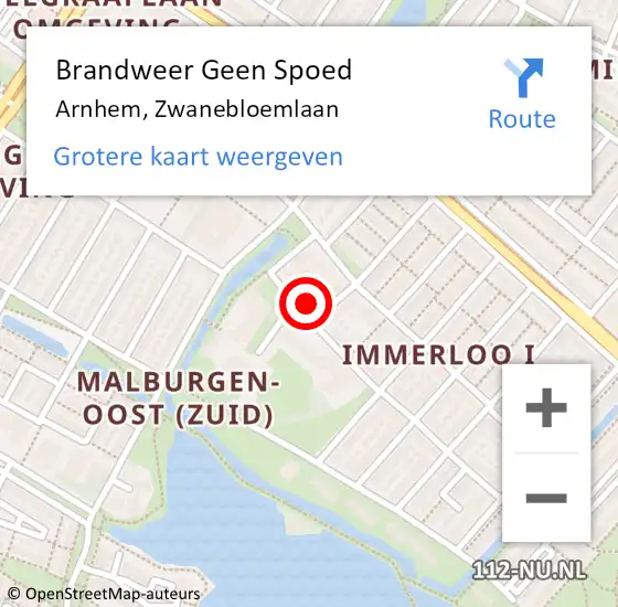 Locatie op kaart van de 112 melding: Brandweer Geen Spoed Naar Arnhem, Zwanebloemlaan op 20 september 2022 02:43