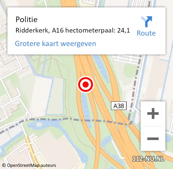 Locatie op kaart van de 112 melding: Politie Tynaarlo, A16 hectometerpaal: 24,1 op 20 september 2022 08:46