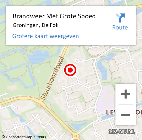 Locatie op kaart van de 112 melding: Brandweer Met Grote Spoed Naar Groningen, De Fok op 20 september 2022 12:03