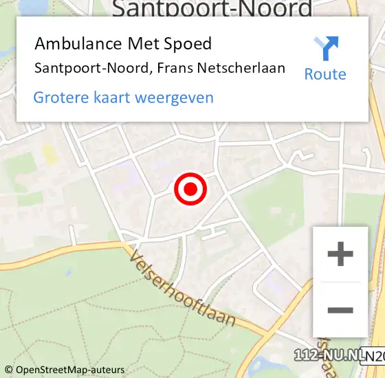 Locatie op kaart van de 112 melding: Ambulance Met Spoed Naar Santpoort-Noord, Frans Netscherlaan op 20 september 2022 12:40