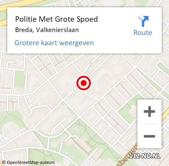 Locatie op kaart van de 112 melding: Politie Met Grote Spoed Naar Breda, Valkenierslaan op 20 september 2022 12:46