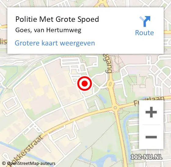 Locatie op kaart van de 112 melding: Politie Met Grote Spoed Naar Goes, van Hertumweg op 20 september 2022 12:55