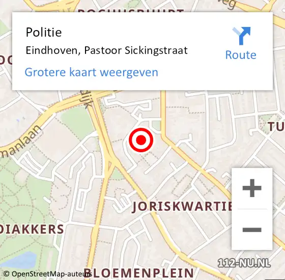 Locatie op kaart van de 112 melding: Politie Eindhoven, Pastoor Sickingstraat op 20 september 2022 16:23