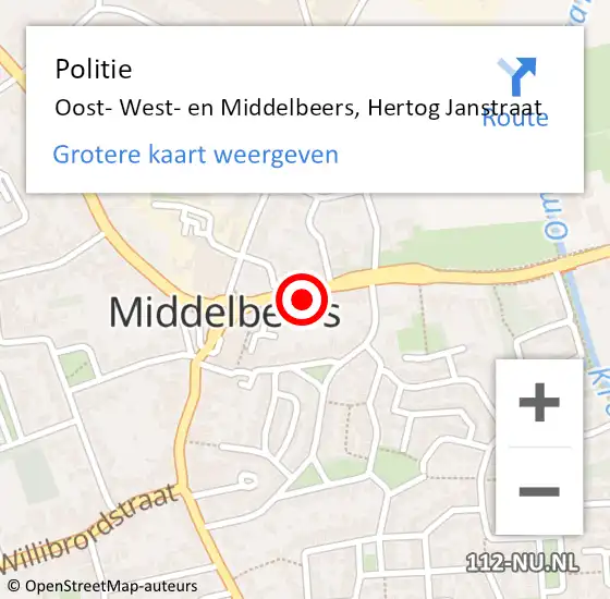 Locatie op kaart van de 112 melding: Politie Oost- West- en Middelbeers, Hertog Janstraat op 20 september 2022 16:59