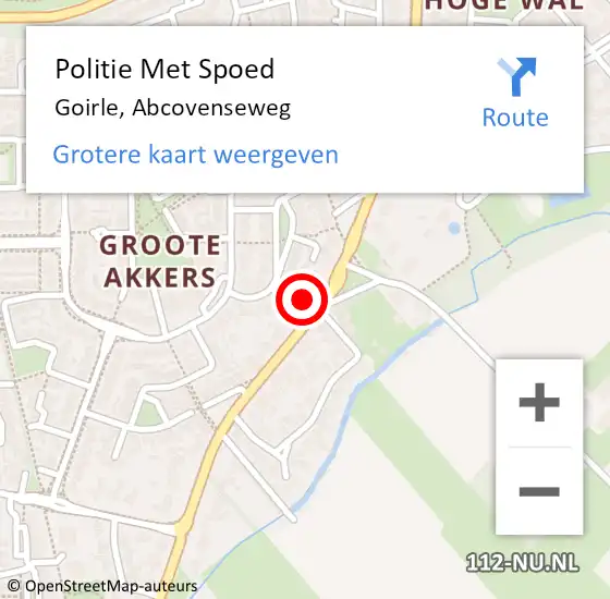 Locatie op kaart van de 112 melding: Politie Met Spoed Naar Goirle, Abcovenseweg op 20 september 2022 17:09