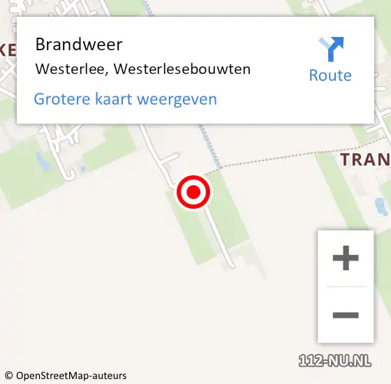 Locatie op kaart van de 112 melding: Brandweer Westerlee, Westerlesebouwten op 20 september 2022 19:03