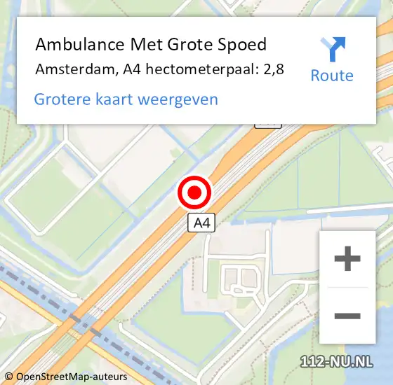 Locatie op kaart van de 112 melding: Ambulance Met Grote Spoed Naar Amsterdam, A4 hectometerpaal: 2,8 op 20 september 2022 19:08