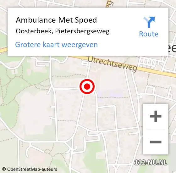 Locatie op kaart van de 112 melding: Ambulance Met Spoed Naar Oosterbeek, Pietersbergseweg op 20 september 2022 19:22