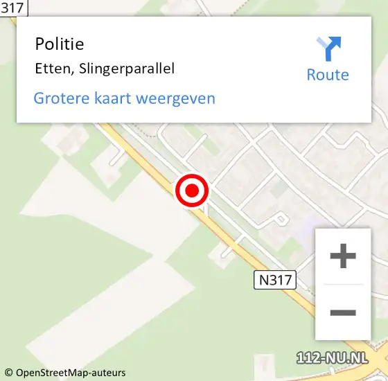 Locatie op kaart van de 112 melding: Politie Etten, Slingerparallel op 20 september 2022 20:27