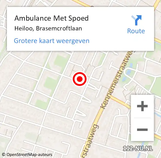 Locatie op kaart van de 112 melding: Ambulance Met Spoed Naar Heiloo, Brasemcroftlaan op 20 september 2022 21:07