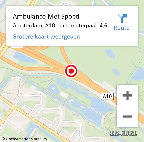 Locatie op kaart van de 112 melding: Ambulance Met Spoed Naar Amsterdam, A10 hectometerpaal: 4,6 op 20 september 2022 21:54