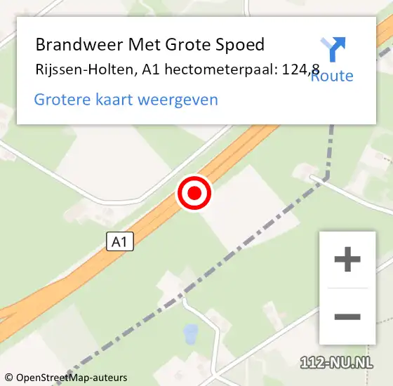 Locatie op kaart van de 112 melding: Brandweer Met Grote Spoed Naar Rijssen-Holten, A1 hectometerpaal: 124,8 op 20 september 2022 23:24