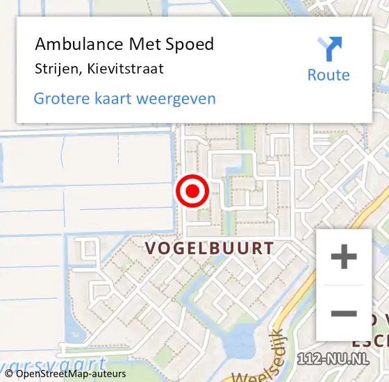 Locatie op kaart van de 112 melding: Ambulance Met Spoed Naar Strijen, Kievitstraat op 21 september 2022 03:12
