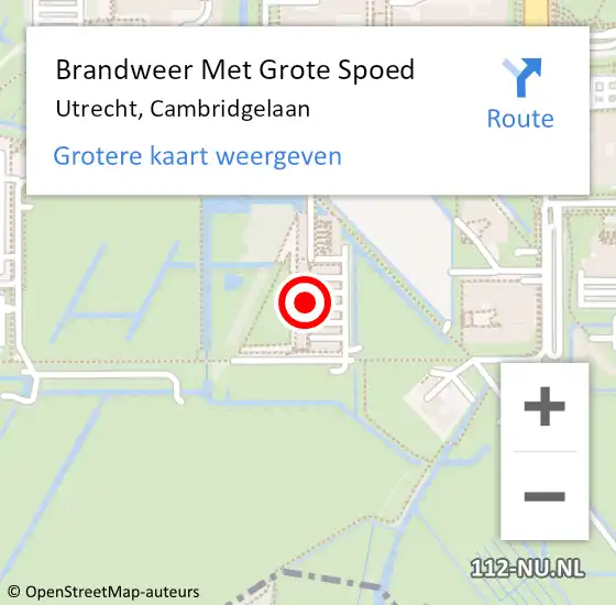 Locatie op kaart van de 112 melding: Brandweer Met Grote Spoed Naar Utrecht, Cambridgelaan op 21 september 2022 08:04