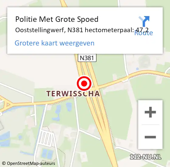 Locatie op kaart van de 112 melding: Politie Met Grote Spoed Naar Ooststellingwerf, N381 hectometerpaal: 47,2 op 21 september 2022 08:37