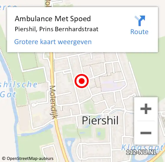 Locatie op kaart van de 112 melding: Ambulance Met Spoed Naar Piershil, Prins Bernhardstraat op 21 september 2022 09:16