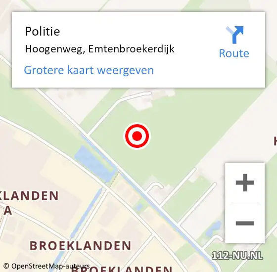 Locatie op kaart van de 112 melding: Politie Hoogenweg, Emtenbroekerdijk op 21 september 2022 09:18