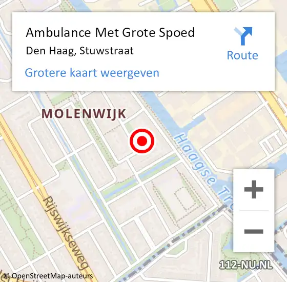 Locatie op kaart van de 112 melding: Ambulance Met Grote Spoed Naar Den Haag, Stuwstraat op 21 september 2022 09:55