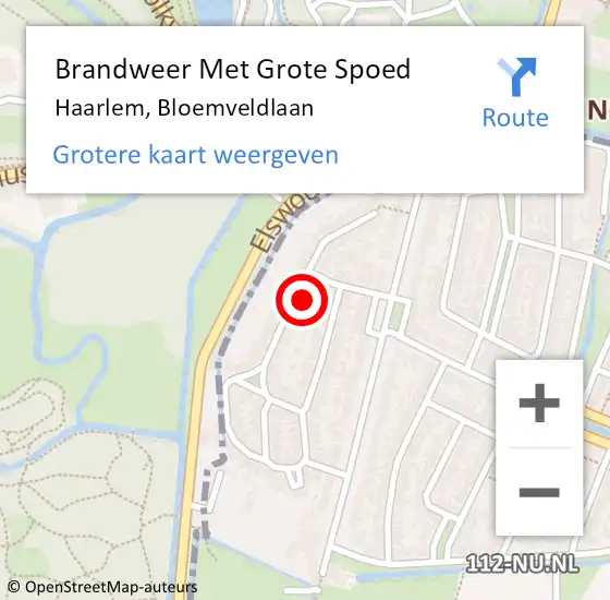 Locatie op kaart van de 112 melding: Brandweer Met Grote Spoed Naar Haarlem, Bloemveldlaan op 21 september 2022 10:16
