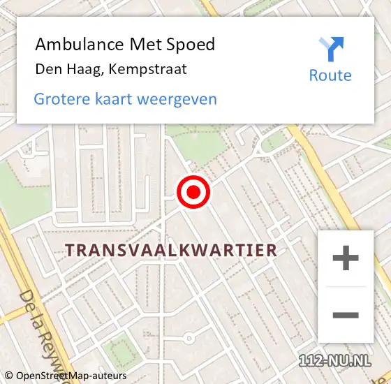 Locatie op kaart van de 112 melding: Ambulance Met Spoed Naar Den Haag, Kempstraat op 21 september 2022 10:55
