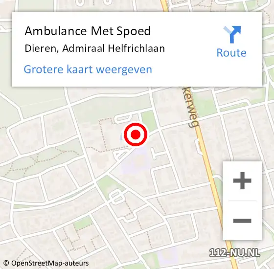 Locatie op kaart van de 112 melding: Ambulance Met Spoed Naar Dieren, Admiraal Helfrichlaan op 21 september 2022 11:21