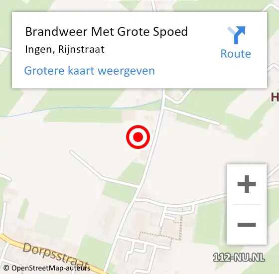 Locatie op kaart van de 112 melding: Brandweer Met Grote Spoed Naar Ingen, Rijnstraat op 21 september 2022 11:53