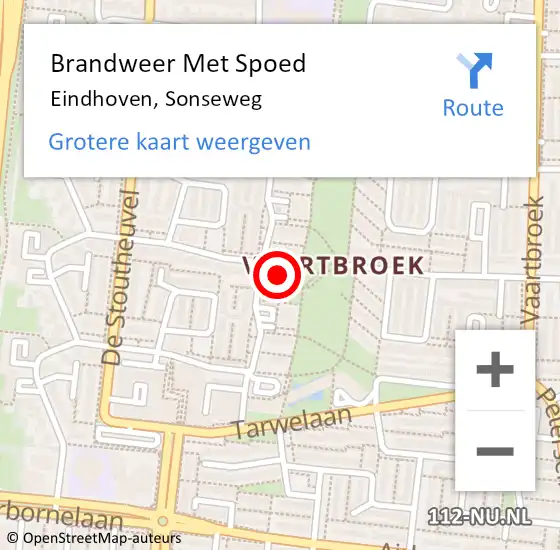 Locatie op kaart van de 112 melding: Brandweer Met Spoed Naar Eindhoven, Sonseweg op 21 september 2022 13:24