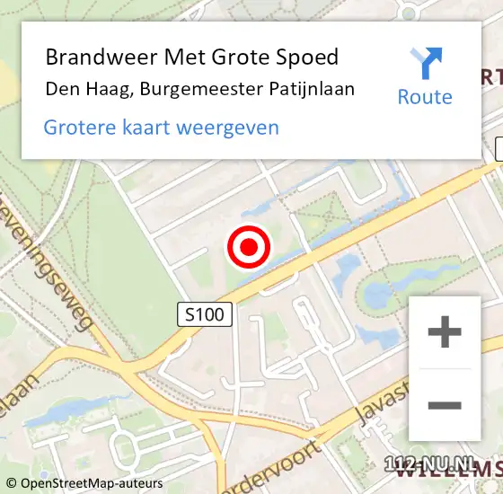Locatie op kaart van de 112 melding: Brandweer Met Grote Spoed Naar Den Haag, Burgemeester Patijnlaan op 21 september 2022 16:55