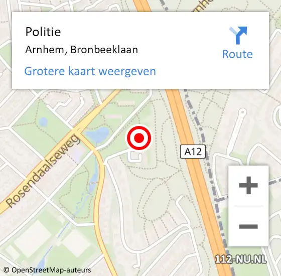 Locatie op kaart van de 112 melding: Politie Arnhem, Bronbeeklaan op 21 september 2022 17:10