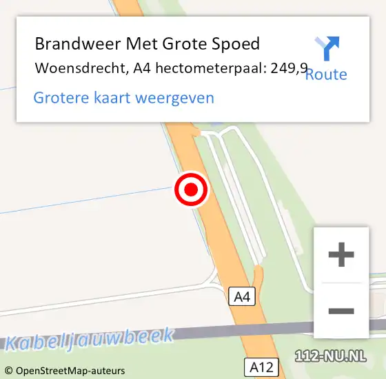 Locatie op kaart van de 112 melding: Brandweer Met Grote Spoed Naar Woensdrecht, A4 hectometerpaal: 249,9 op 21 september 2022 20:04