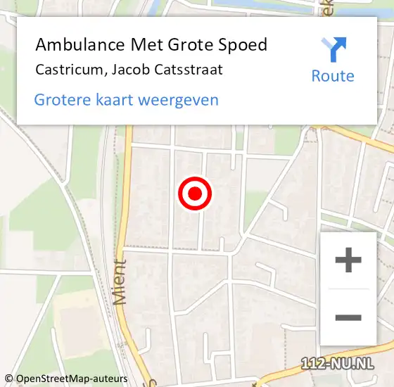 Locatie op kaart van de 112 melding: Ambulance Met Grote Spoed Naar Castricum, Jacob Catsstraat op 21 september 2022 22:50