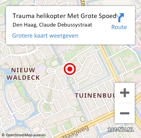 Locatie op kaart van de 112 melding: Trauma helikopter Met Grote Spoed Naar Den Haag, Claude Debussystraat op 22 september 2022 07:10