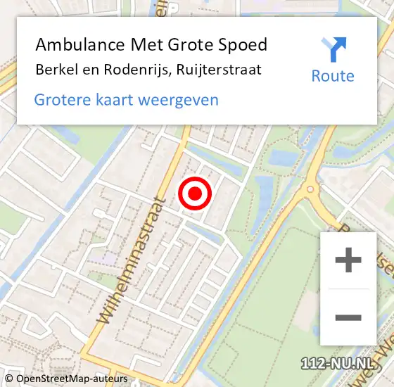 Locatie op kaart van de 112 melding: Ambulance Met Grote Spoed Naar Berkel en Rodenrijs, Ruijterstraat op 22 september 2022 08:07