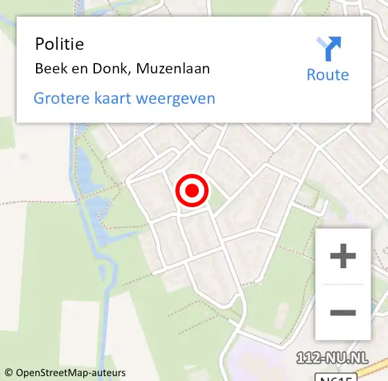 Locatie op kaart van de 112 melding: Politie Beek en Donk, Muzenlaan op 22 september 2022 08:32