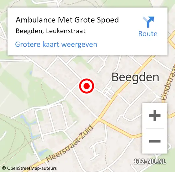 Locatie op kaart van de 112 melding: Ambulance Met Grote Spoed Naar Beegden, Leukenstraat op 22 september 2022 09:57
