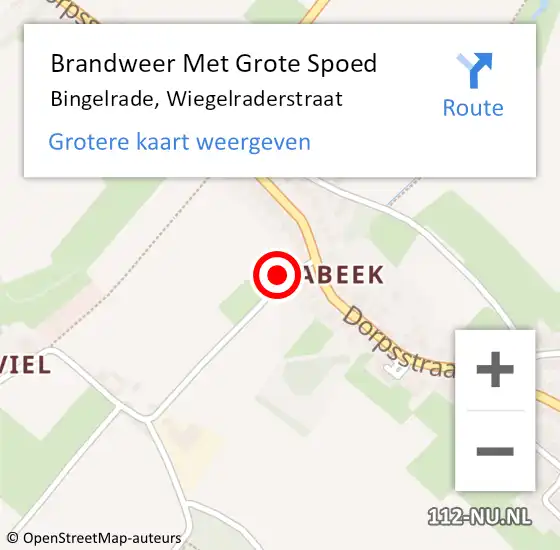 Locatie op kaart van de 112 melding: Brandweer Met Grote Spoed Naar Bingelrade, Wiegelraderstraat op 22 september 2022 12:57