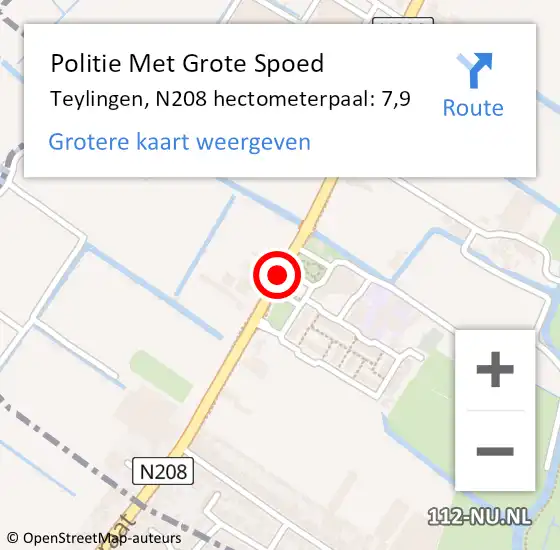 Locatie op kaart van de 112 melding: Politie Met Grote Spoed Naar Teylingen, N208 hectometerpaal: 7,9 op 22 september 2022 14:13