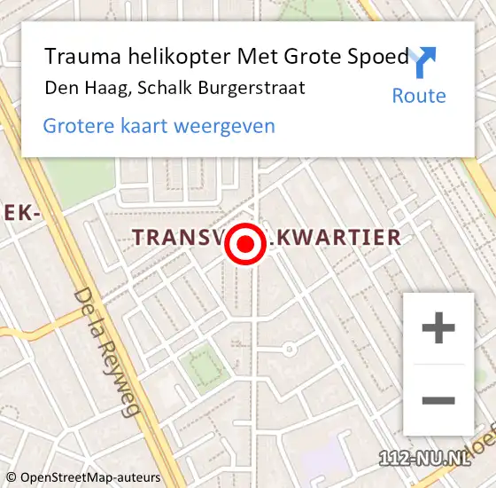Locatie op kaart van de 112 melding: Trauma helikopter Met Grote Spoed Naar Den Haag, Schalk Burgerstraat op 22 september 2022 15:09