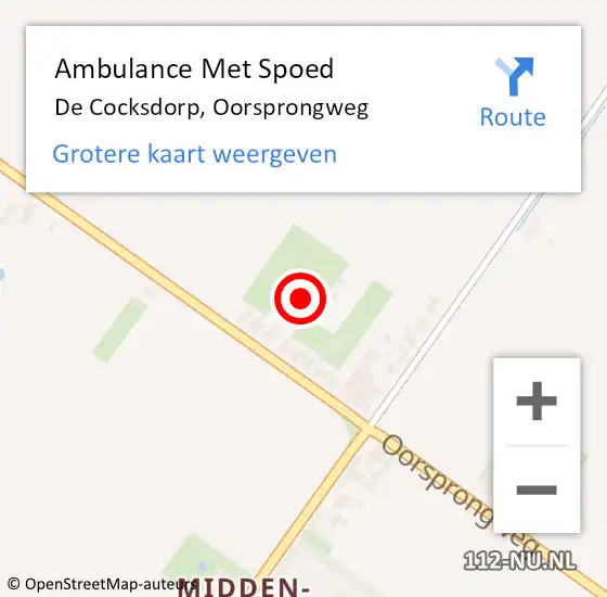 Locatie op kaart van de 112 melding: Ambulance Met Spoed Naar De Cocksdorp, Oorsprongweg op 22 september 2022 15:10