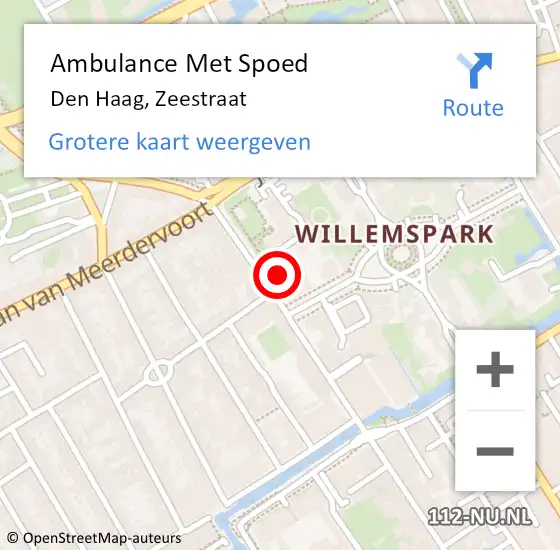 Locatie op kaart van de 112 melding: Ambulance Met Spoed Naar Den Haag, Zeestraat op 22 september 2022 15:12