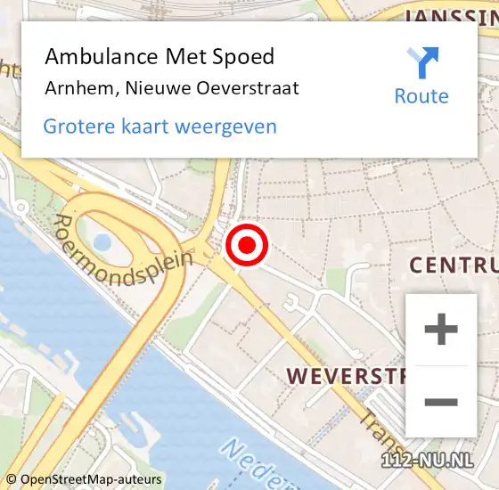 Locatie op kaart van de 112 melding: Ambulance Met Spoed Naar Arnhem, Nieuwe Oeverstraat op 22 september 2022 16:25