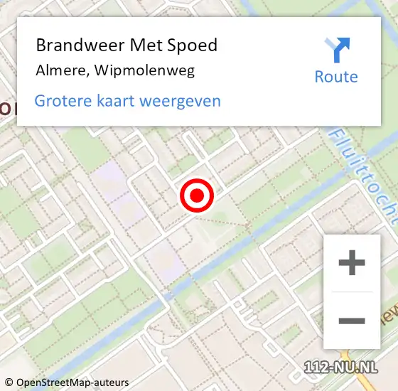 Locatie op kaart van de 112 melding: Brandweer Met Spoed Naar Almere, Wipmolenweg op 22 september 2022 16:38