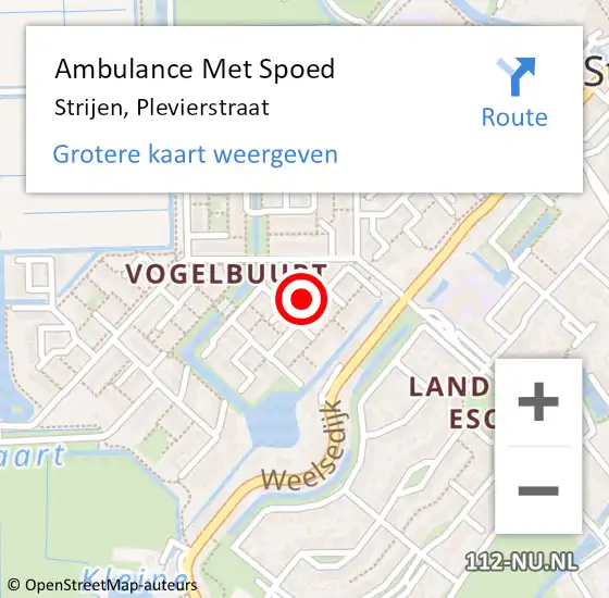 Locatie op kaart van de 112 melding: Ambulance Met Spoed Naar Strijen, Plevierstraat op 22 september 2022 17:30