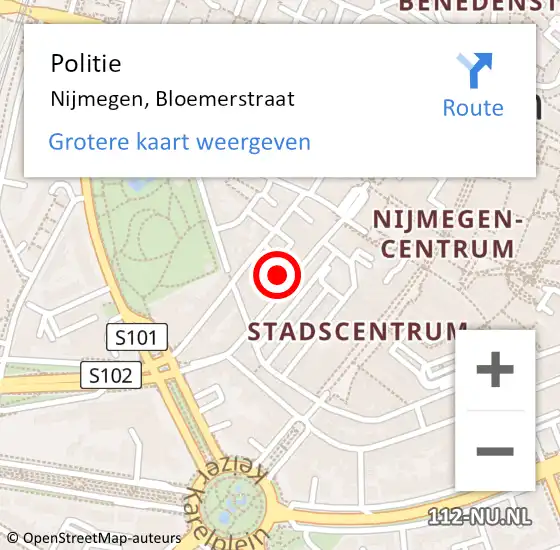 Locatie op kaart van de 112 melding: Politie Nijmegen, Bloemerstraat op 22 september 2022 18:04